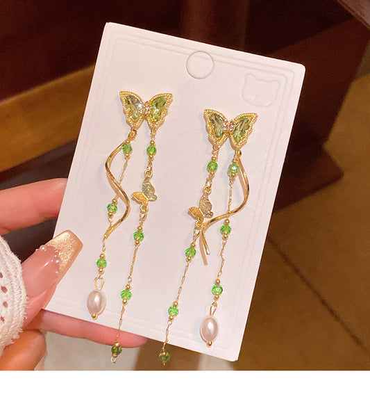 Light luxury niche high-end long tassel butterfly earrings