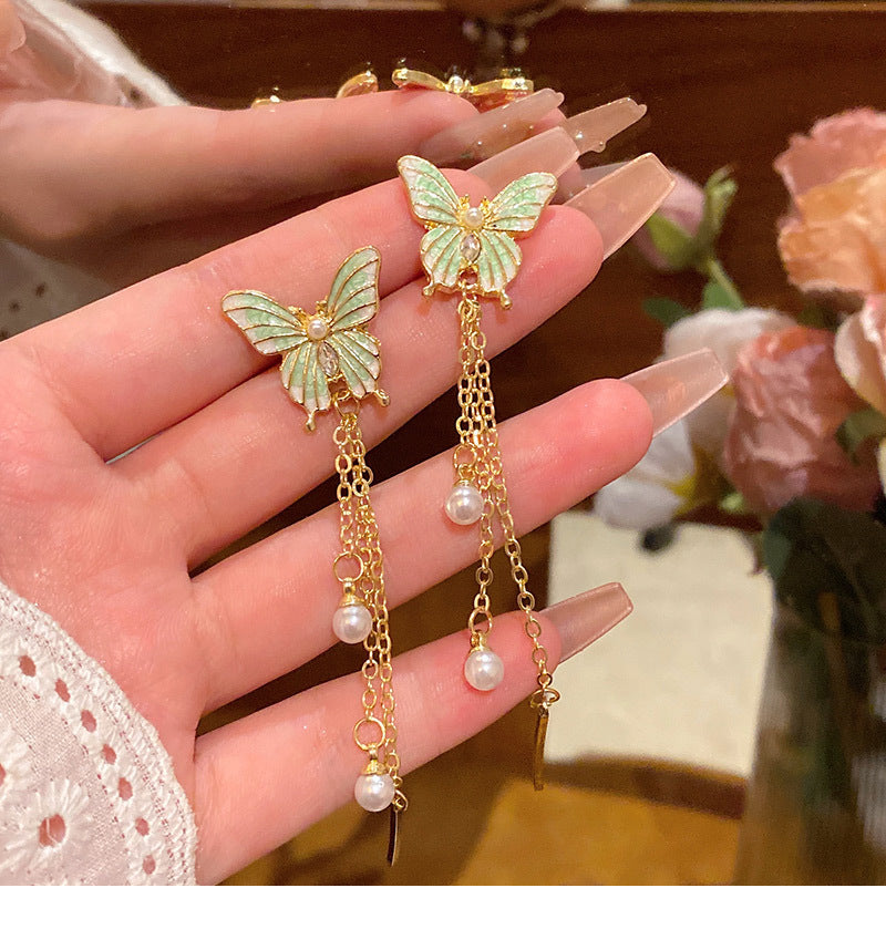 Temperament gentle butterfly long tassel light luxury niche sweet simple versatile earrings