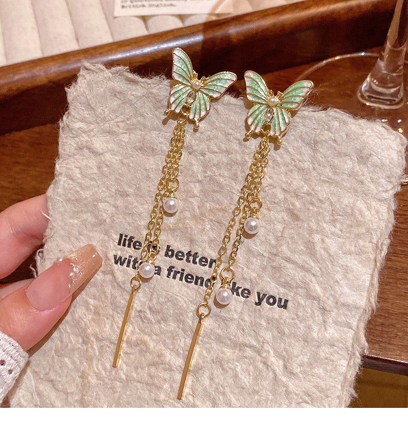 Temperament gentle butterfly long tassel light luxury niche sweet simple versatile earrings