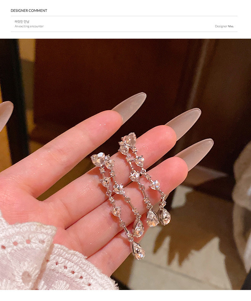 Light luxury niche high-end love long tassel fashion diamond earrings wholesale