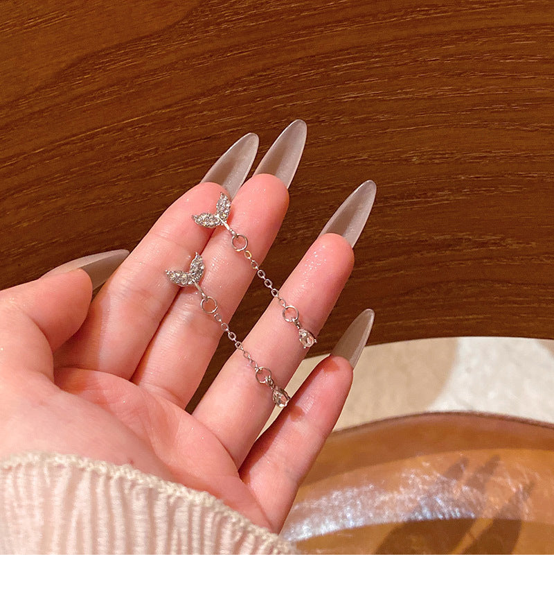 High-end long tassel super shiny full diamond fishtail versatile earrings wholesale