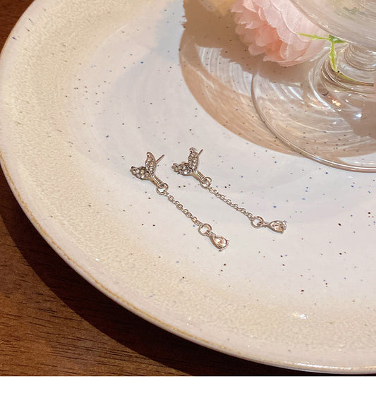 High-end long tassel super shiny full diamond fishtail versatile earrings wholesale