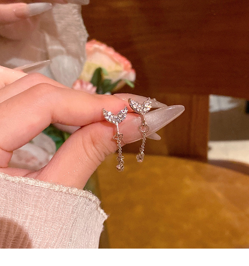 High-end long tassel super shiny full diamond fishtail versatile earrings wholesale