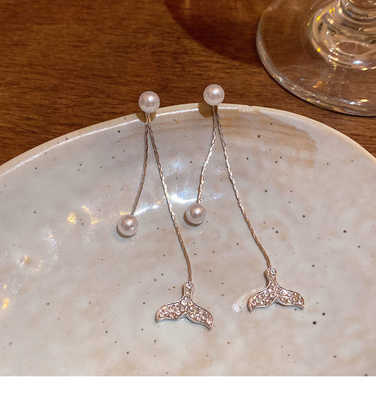 Luxury Long Tassel Fishtail Pearl Earrings