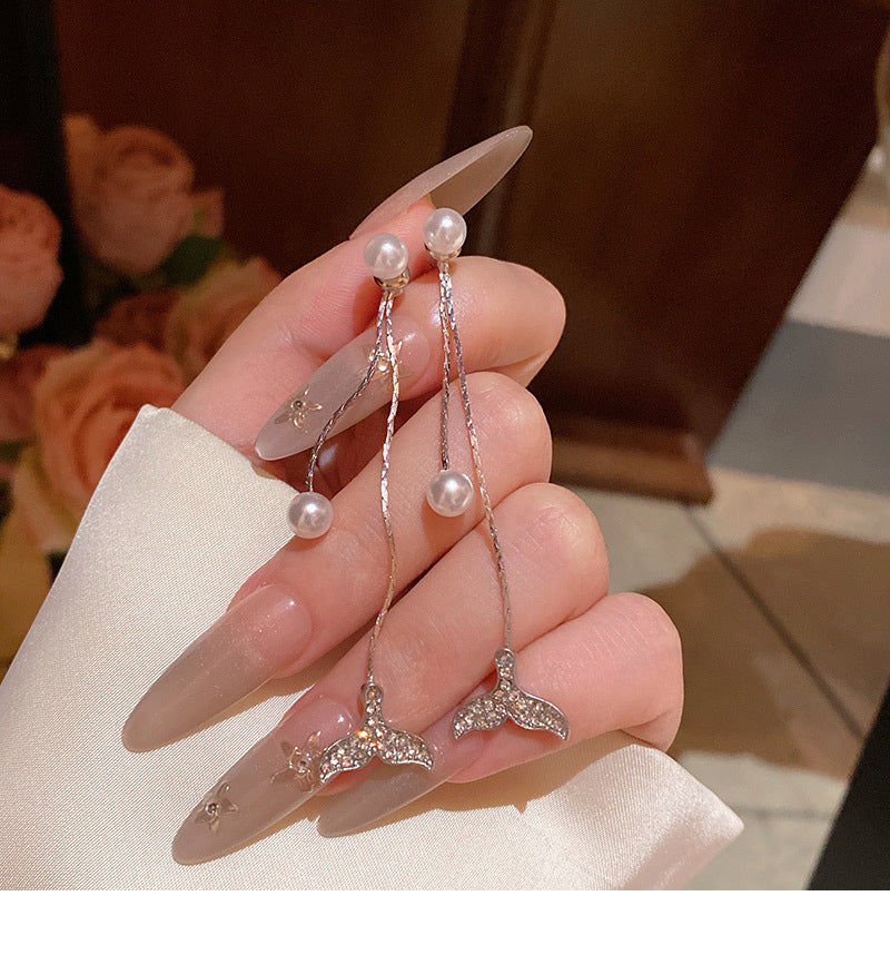 Luxury Long Tassel Fishtail Pearl Earrings