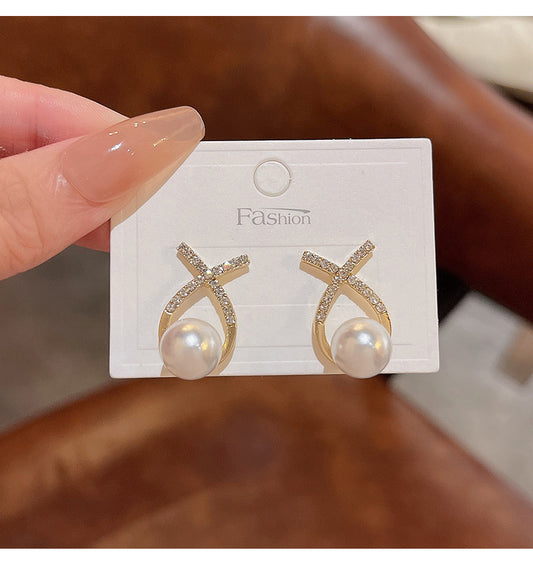 925 silver needle light luxury niche cross diamond earrings