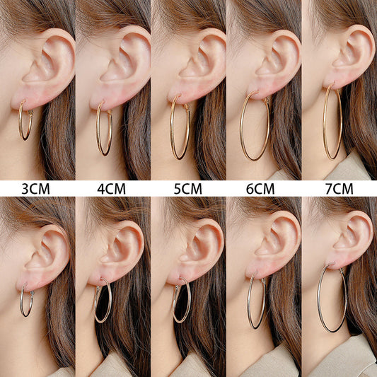 Plain and elegant large circle earrings, European and American exaggerated and versatile earrings