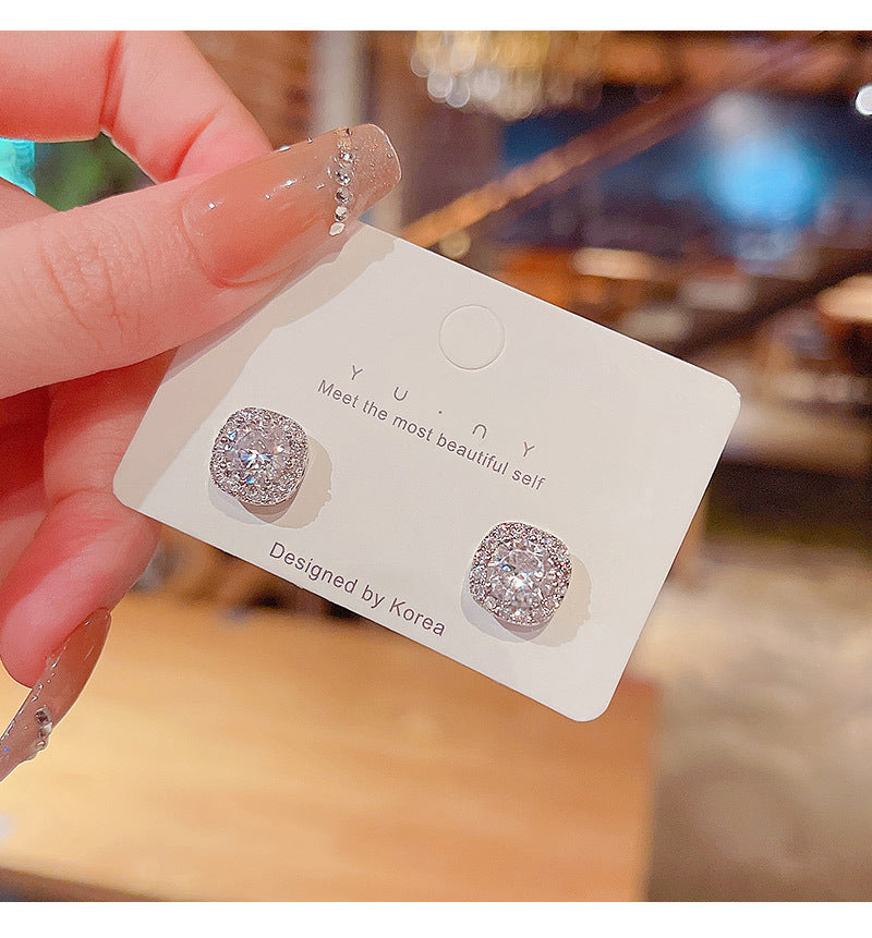 S925 silver needle micro-inlaid zircon super flash net celebrity earrings