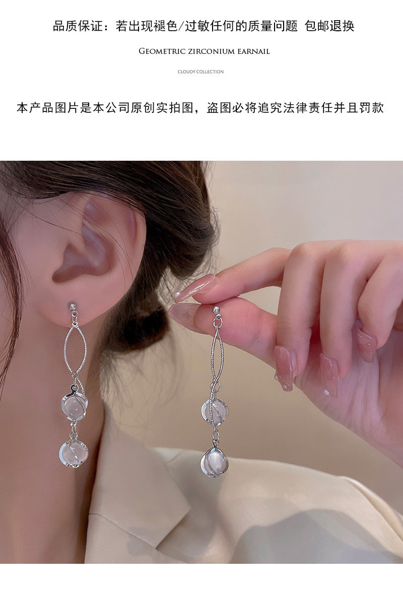 S925 silver needle light luxury niche advanced exquisite cat's eye stone earrings