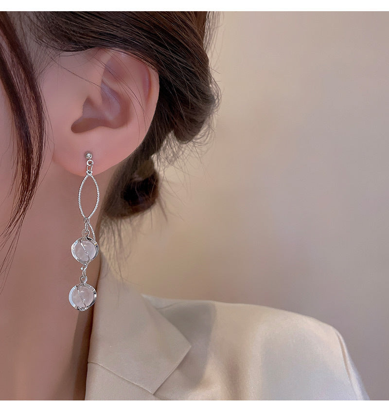 S925 silver needle light luxury niche advanced exquisite cat's eye stone earrings