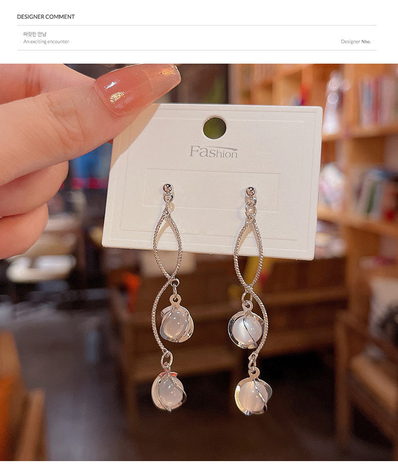 S925 silver needle light luxury niche advanced exquisite cat's eye stone earrings