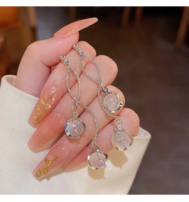 S925 silver needle light luxury niche advanced exquisite cat's eye stone earrings