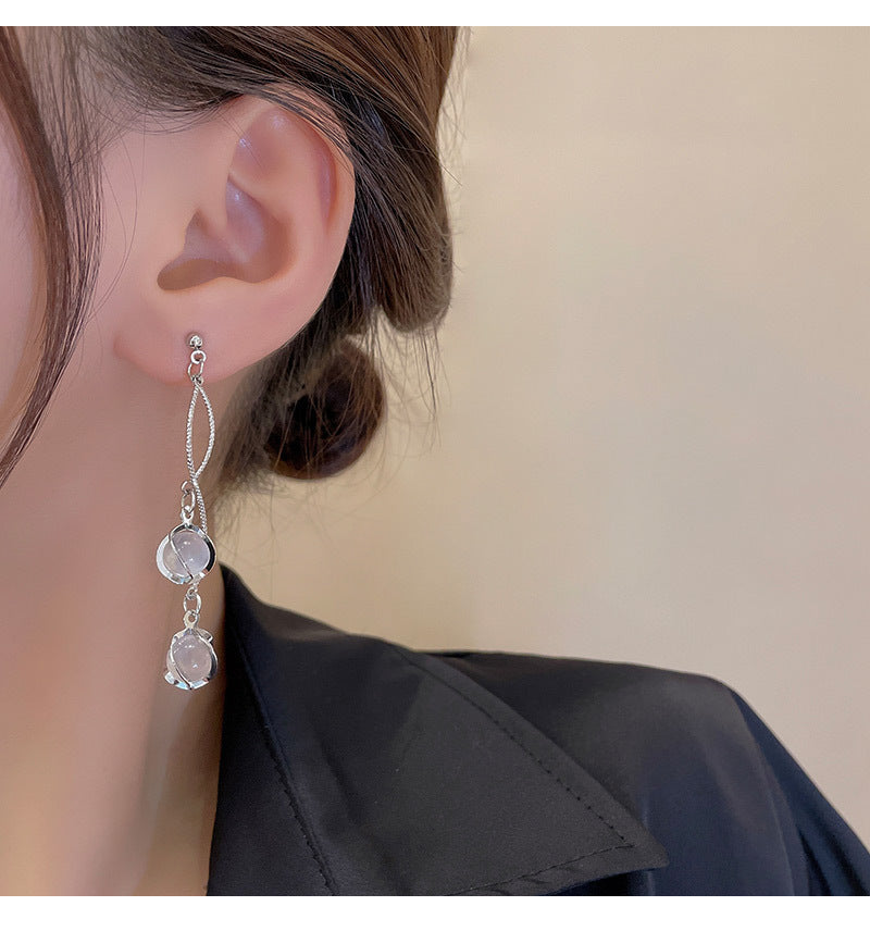 S925 silver needle light luxury niche advanced exquisite cat's eye stone earrings