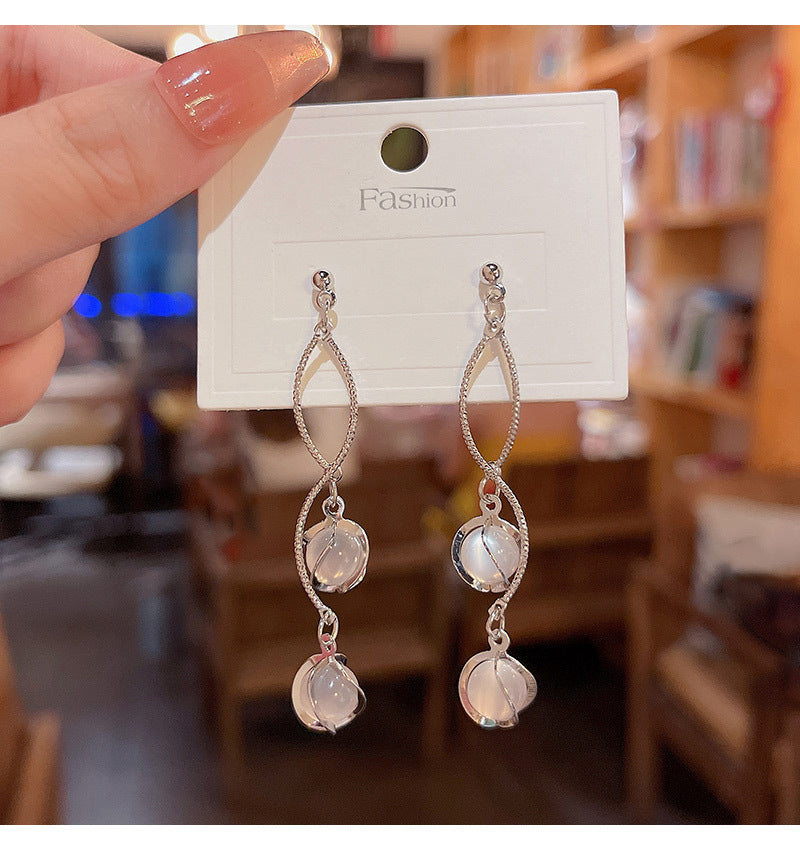 S925 silver needle light luxury niche advanced exquisite cat's eye stone earrings
