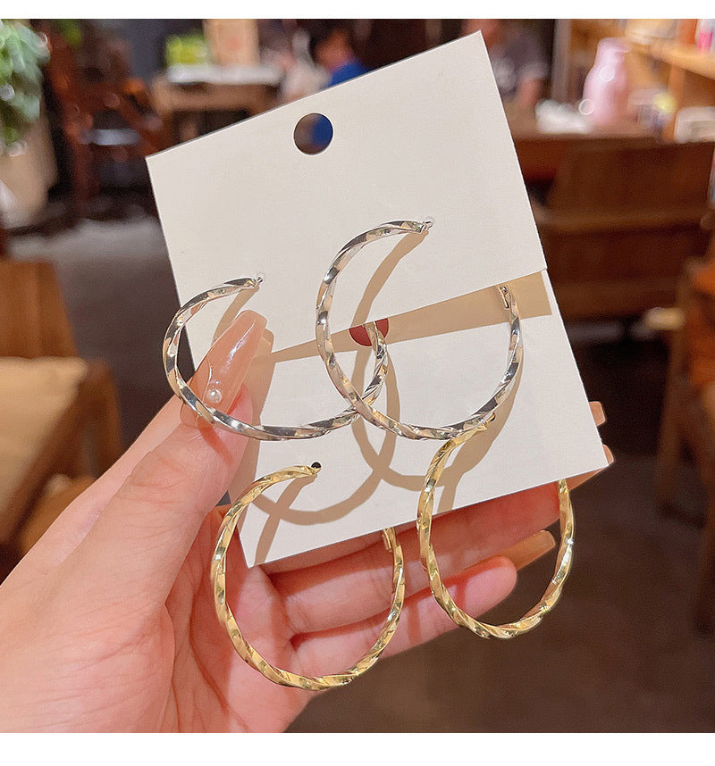 S925 silver needle European and American exaggerated large circle earrings