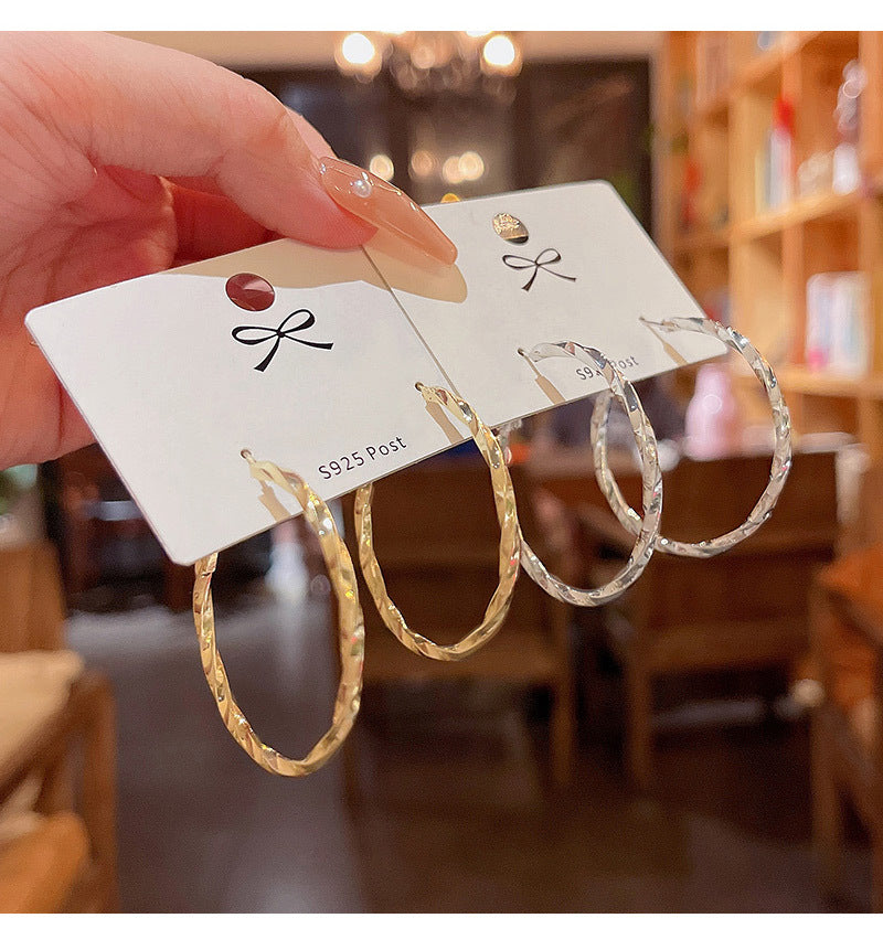 S925 silver needle European and American exaggerated large circle earrings