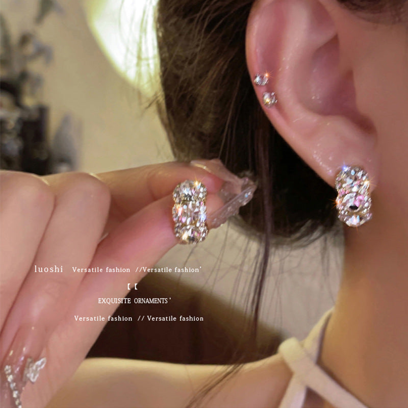 Light luxury niche high-end full diamond C-shaped earrings