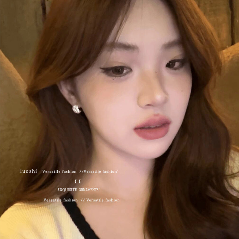 Light luxury niche high-end full diamond C-shaped earrings
