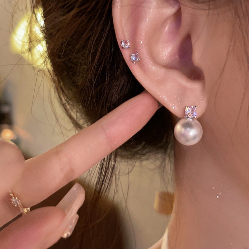 S925 silver needle simple high-end glass pearl earrings