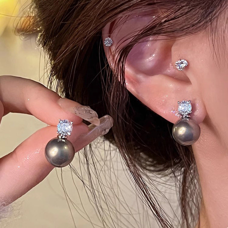 S925 silver needle simple high-end glass pearl earrings