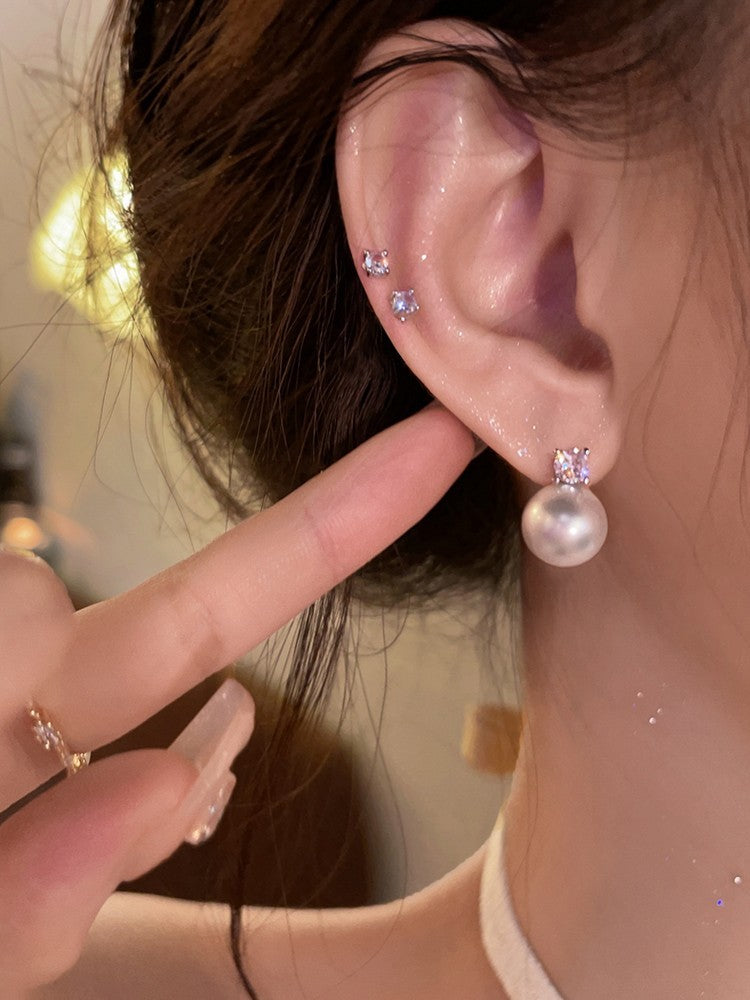 S925 silver needle simple high-end glass pearl earrings