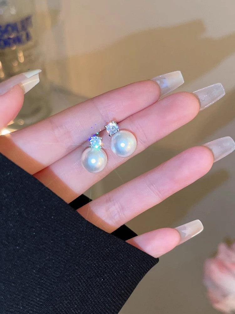 S925 silver needle simple high-end glass pearl earrings
