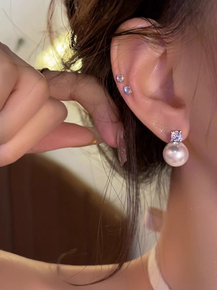 S925 silver needle simple high-end glass pearl earrings