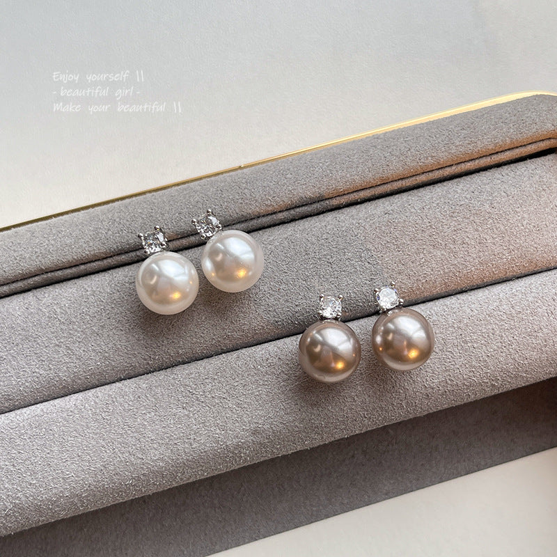S925 silver needle simple high-end glass pearl earrings