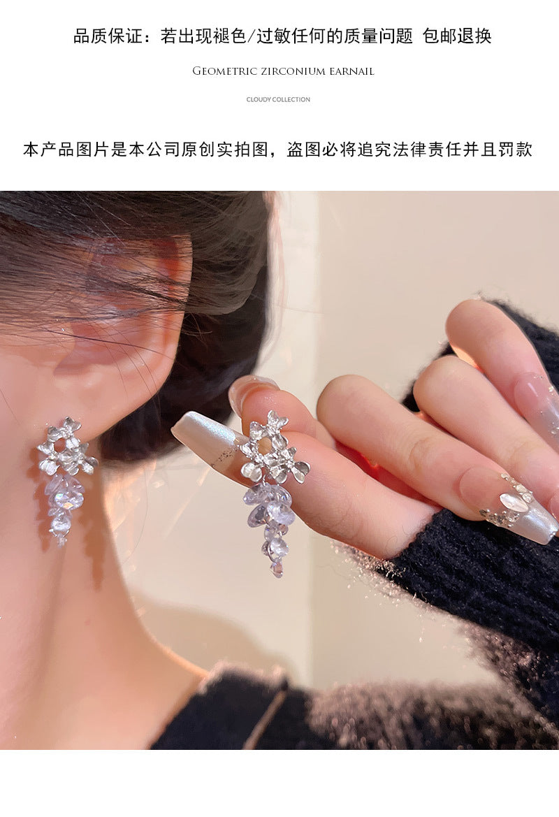 Long crystal tassel earrings fashionable and versatile earrings wholesale