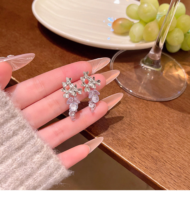 Long crystal tassel earrings fashionable and versatile earrings wholesale