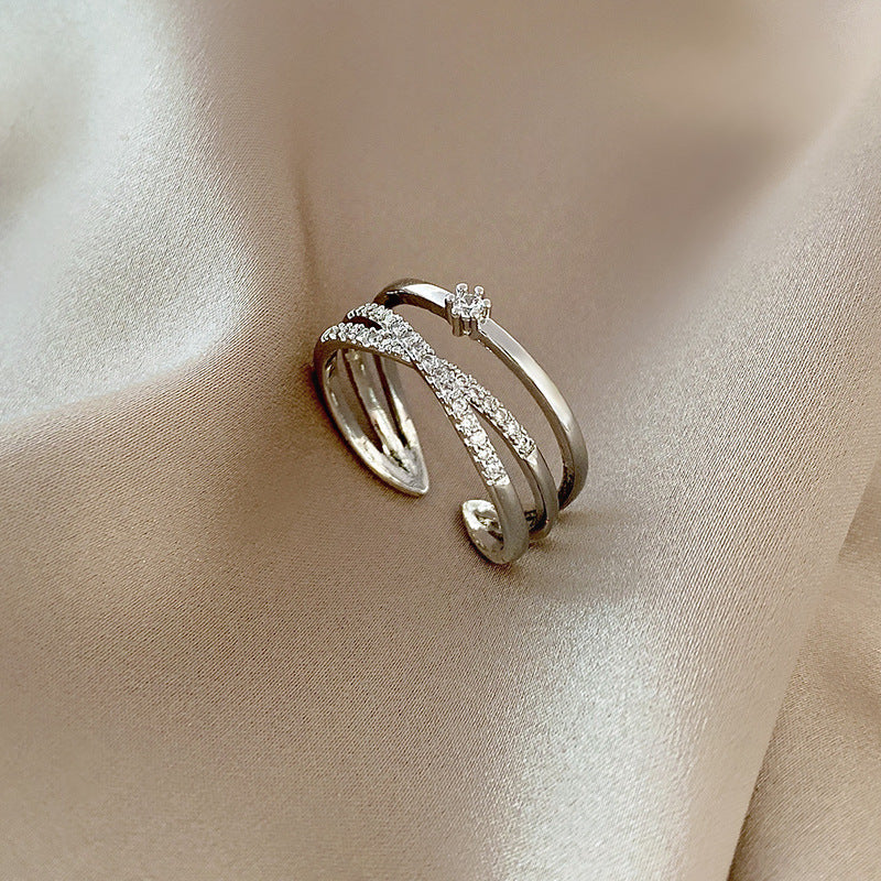 Pearl women's ring niche ins style exquisite zircon ring open ring