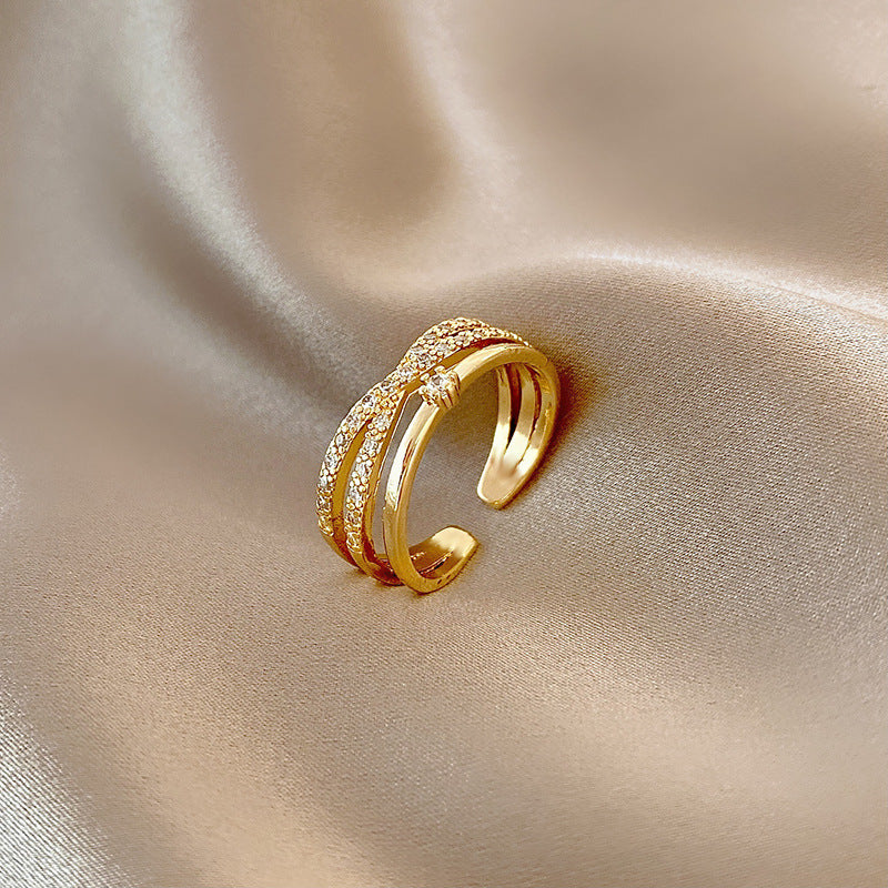 Pearl women's ring niche ins style exquisite zircon ring open ring