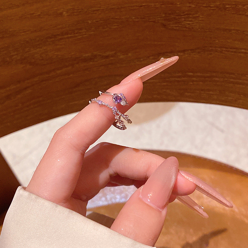 New exquisite zircon flower women's ring opening adjustable versatile love ring
