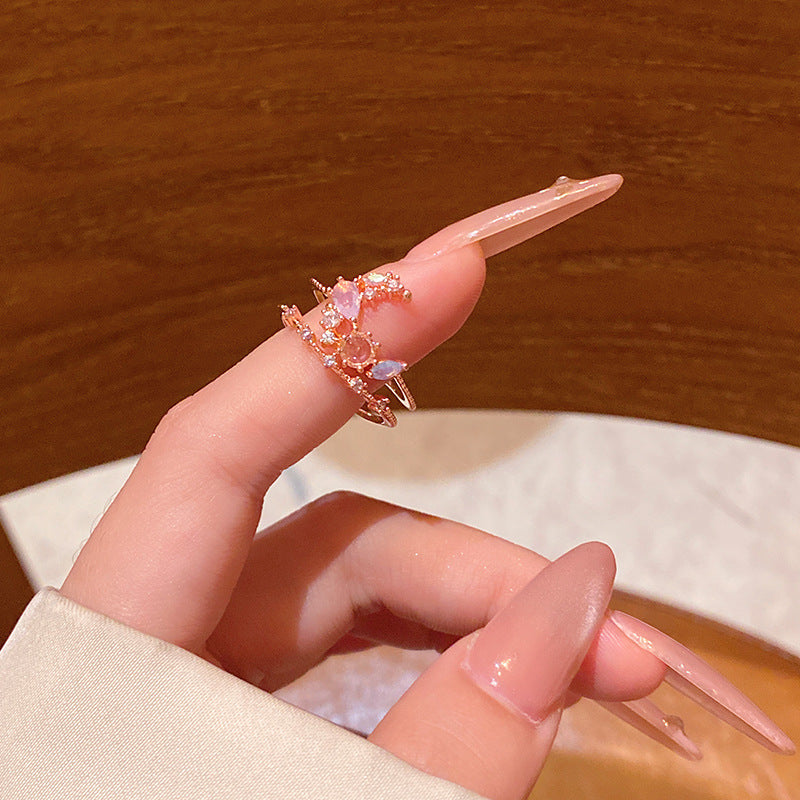 New exquisite zircon flower women's ring opening adjustable versatile love ring