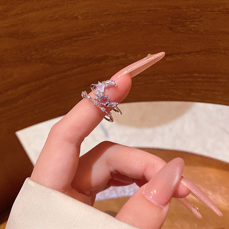 New exquisite zircon flower women's ring opening adjustable versatile love ring