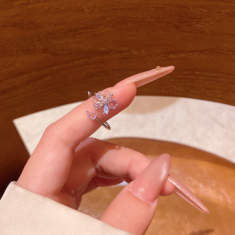 New exquisite zircon flower women's ring opening adjustable versatile love ring