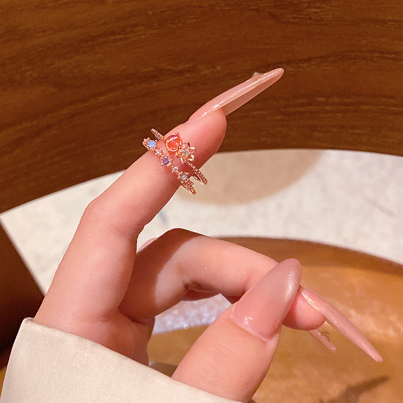 New exquisite zircon flower women's ring opening adjustable versatile love ring