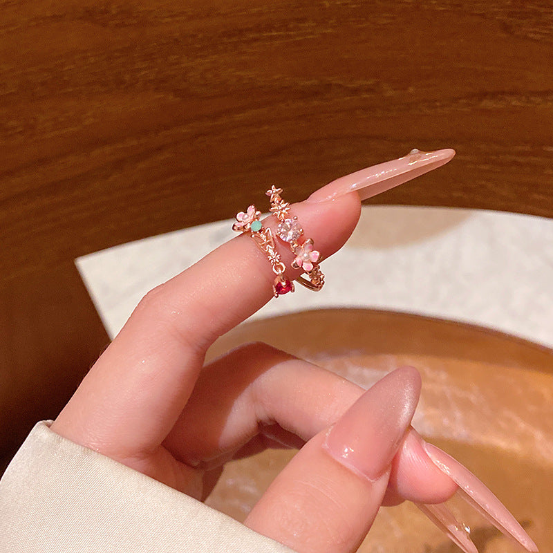 New exquisite zircon flower women's ring opening adjustable versatile love ring
