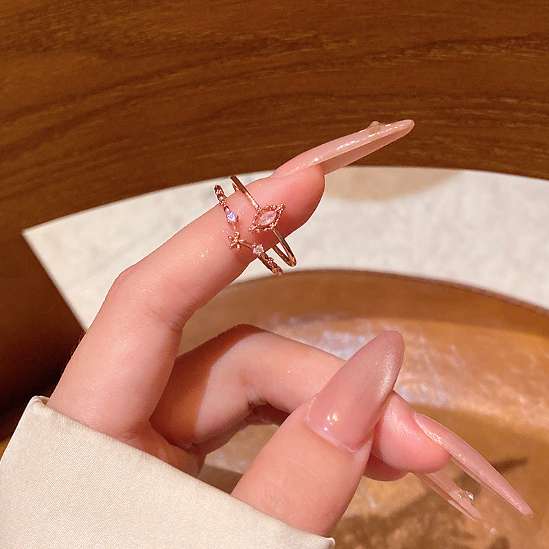 New exquisite zircon flower women's ring opening adjustable versatile love ring