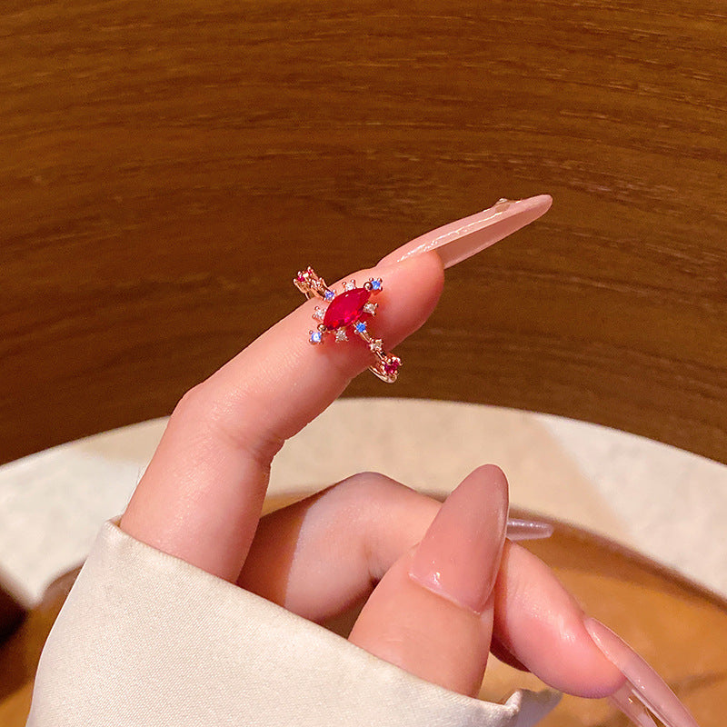 New exquisite zircon flower women's ring opening adjustable versatile love ring
