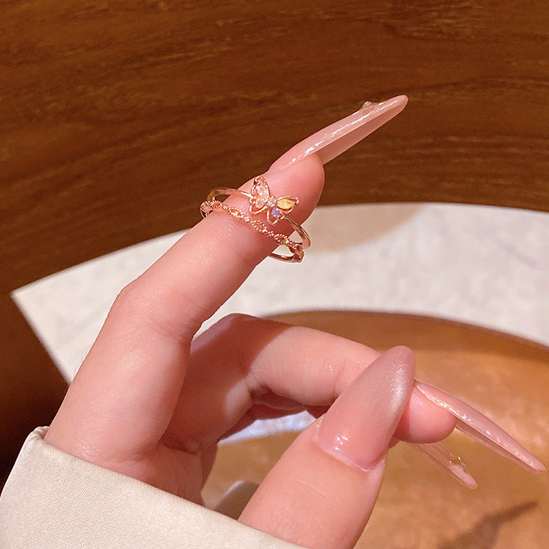 New exquisite zircon flower women's ring opening adjustable versatile love ring