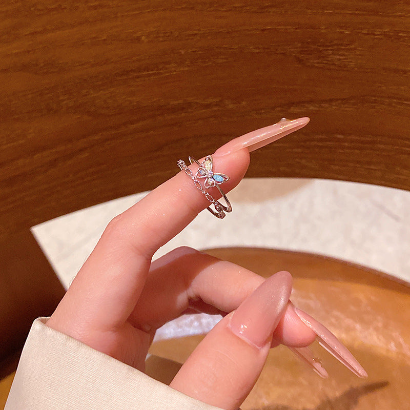 New exquisite zircon flower women's ring opening adjustable versatile love ring