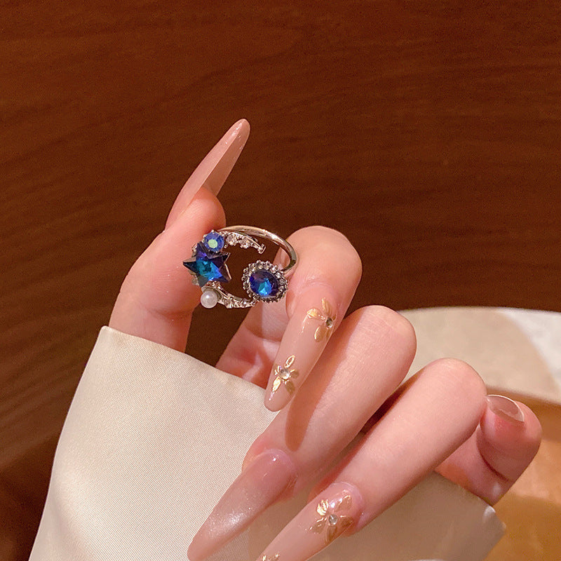 New exquisite zircon flower women's ring opening adjustable versatile love ring