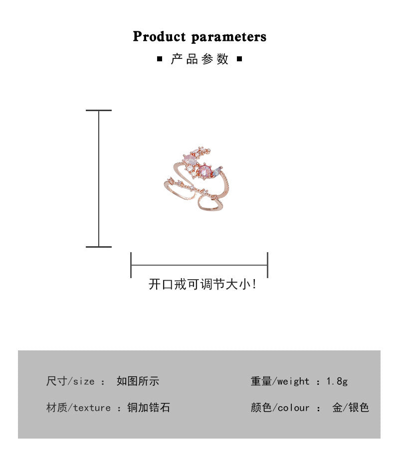 New exquisite zircon flower women's ring opening adjustable versatile love ring