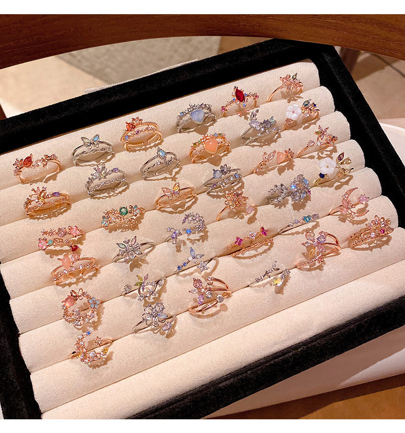 New exquisite zircon flower women's ring opening adjustable versatile love ring