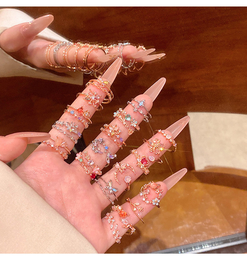 New exquisite zircon flower women's ring opening adjustable versatile love ring