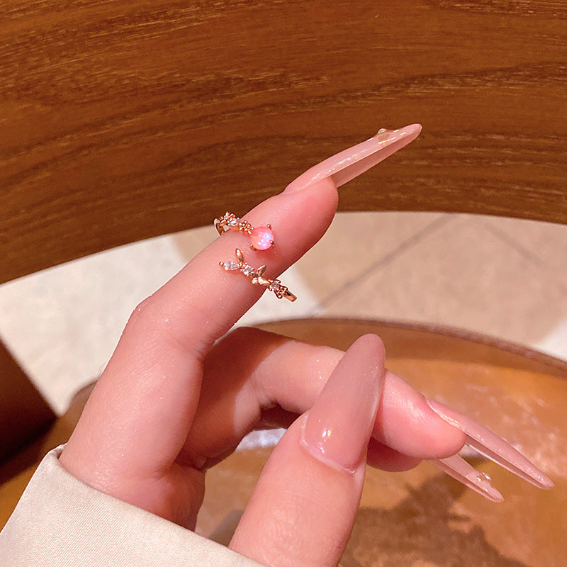 New exquisite zircon flower women's ring opening adjustable versatile love ring