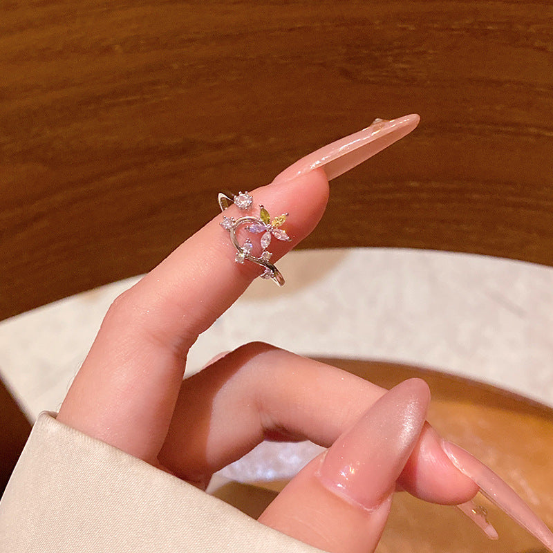 New exquisite zircon flower women's ring opening adjustable versatile love ring