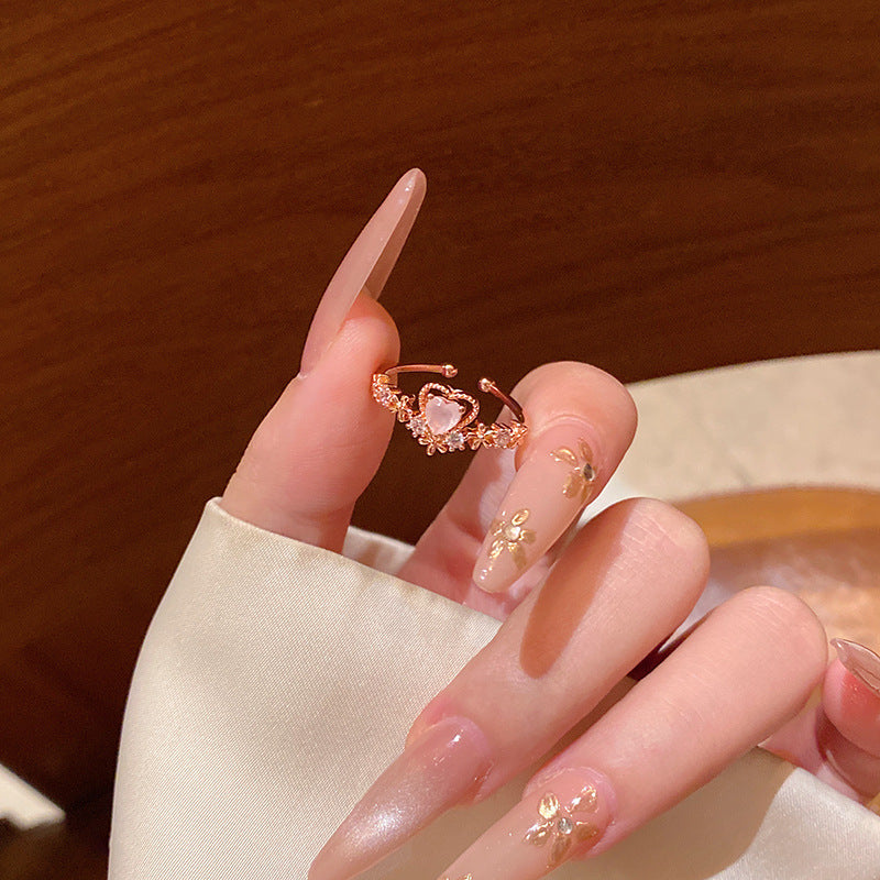 New exquisite zircon flower women's ring opening adjustable versatile love ring