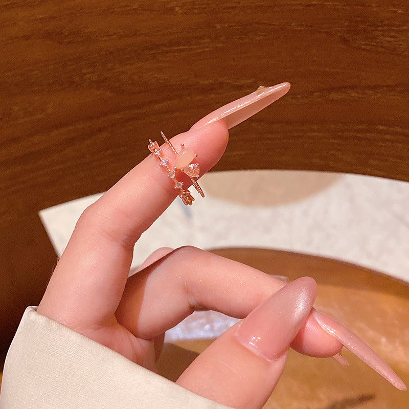 New exquisite zircon flower women's ring opening adjustable versatile love ring